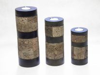 Świeczniki 3 sztuki egzotyczne drewno tea light CNDS63 szare