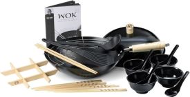 WOK STALOWY Z POKRYWĄ ZESTAW KEN HOM  31cm KH 630