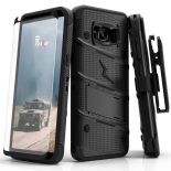 Zizo Bolt Cover - Pancerne etui Samsung Galaxy S8 ze szkłem 9H na ekran + podstawka & uchwyt do paska (Black)