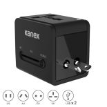 Kanex International Power Adapter - Podróżny adapter zasilania US / AU / EU / UK + 2 x USB, 2.1 A (Black)