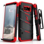 Zizo Bolt Cover - Pancerne etui Samsung Galaxy S8+ ze szkłem 9H na ekran + podstawka & uchwyt do paska (Black/Red)