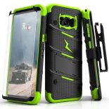 Zizo Bolt Cover - Pancerne etui Samsung Galaxy S8+ ze szkłem 9H na ekran + podstawka & uchwyt do paska (Black/Neon Green)