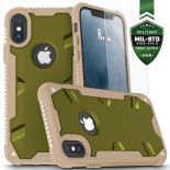 Zizo Proton Case - Pancerne etui iPhone X ze szkłem 9H na ekran (Desert Tan/Solid Camo Green)