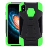 Zizo Dual Layered Hybrid Cover - Pancerne etui iPhone X z podstawką (Neon Green)