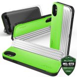 Zizo Retro Series - Etui iPhone X z kieszenią na karty + podstawka + szkło 9H na ekran (Neon Green/Silver)