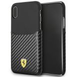 Ferrari Carbon Hard Case - Etui iPhone X z kieszenią na kartę (czarny)