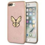 Guess Butterfly Saffiano - Etui iPhone 8 Plus / 7 Plus (różowy/złoty)