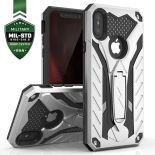 Zizo Static Cover - Pancerne etui iPhone Xs Max z podstawką (Silver/Black)