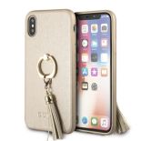 Guess Saffiano Ring Hard Case - Etui iPhone Xs / X z uchwytem na palec (beżowy)