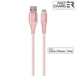 PURO Fabric K2 Cable - Kabel połączeniowy USB-A 2.0 na Apple złącze Lightning, MFi, 2,4 A / 12 W, 1.2 m (Rose Gold)