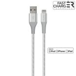 PURO Fabric K2 Cable - Kabel połączeniowy USB-A 2.0 na Apple złącze Lightning, MFi, 2,4 A / 12 W, 1.2 m (Silver)