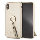 Guess Saffiano Ring Hard Case - Etui iPhone Xs Max z uchwytem na palec (beżowy)