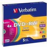 Verbatim DVD+RW 4,7GB x4 Colour (slim case, 5szt)