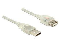 DeLOCK Kabel Przedłużacz USB 2.0 AM > USB 2.0 AF + ferryt, 1.5m, przezroczysty