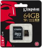Kingston Karta pamięci Kingston microSDXC 64GB Class 10 UHS-I (U3) (45W/90R MB/s) Gold Series + adapter