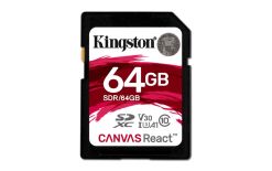 Kingston SDXC Canvas React 64GB 100R/80W CL10 UHS-I U3 V30 A1