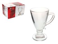 Szklanka z uchem na nóżce LATTE mała 11x6,5x5,5 cm - kpl 6 szt