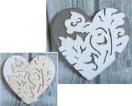 Serce drewno dekorowane 20 cm szare, białe (521814)
